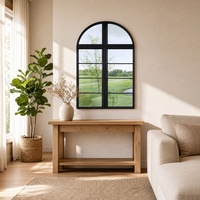 Fenêtre à arche de style français avec garantie de 5 ans, cadre fin en aluminium noir, à battants, en verre trempé, pour villa et cuisine