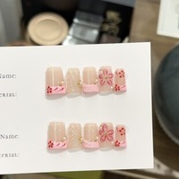 10 faux ongles en amande faits à la main, de luxe, en acrylique, style français, courts, en gel, à presser, vente en gros