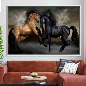 <b>Printed</b> <b>Canvas</b> Artwork: Elegant Two Horses in Nature,WHITE <b>FRAMED</b> <b>CANVAS</b> - Product Image 3