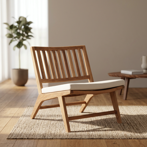 Fauteuil de salon sans accoudoirs en teck massif de qualité supérieure, dossier à lattes profil bas, canapé d'appoint pour patio - Product Image 2