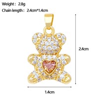 Collier Pendentif Ours en Argent, Or et Zircon avec Cœur Rose, Bijou Cadeau pour Fille, Bébé, Femme, Collier Breloque Ours