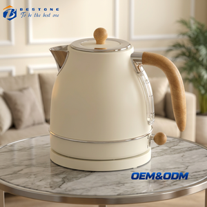 Off <b>White</b> Wood Grain Vintage Electric Water <b>Kettle</b> 1.2L Stainless Steel Tea <b>Kettle</b> with Dry Boil Protection and Cord Storage - Product Image 1