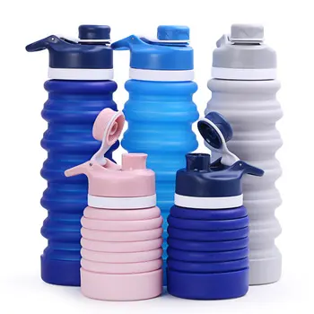 eco friendly 750ml 580ml silicone sports travel collapsible flexible foldable cute kids rubber water bottle