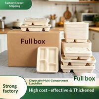 Boîtes à lunch jetables de luxe en bagasse avec couvercles, trois/quatre/cinq/six compartiments, capacité de 350 ml, pour desserts, plats à emporter, usage commercial