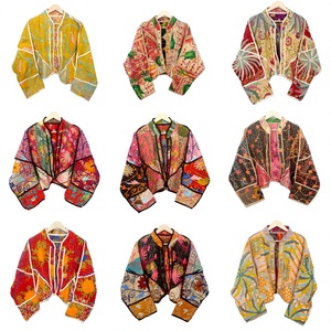 100% Cotton <b>Kantha</b> Handmade Floral Printed Eco-Friendly Breathable Spring Quilted Embroidered Detail Open <b>Jacket</b> Woven Knitted - Product Image 1