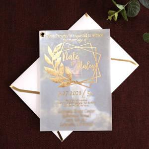Invitations de <span class=keywords><strong>mariage</strong></span> en couches de vélin en feuille d'or et réservez les dates avec photo - Product Image 6