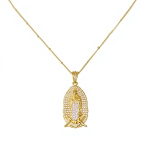 Pendentif Vierge Marie plaqué or avec cristaux de strass, charme religieux, bijoux de mode unisexe - Product Image 2