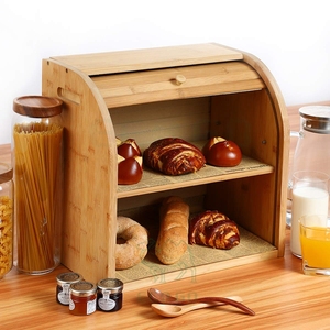 Caja de pan, cajas de pan de bambú de 2 capas para almacenamiento de alimentos de cocina, guardián de pan de gran capacidad - Product Image 5