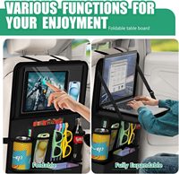 Organisateur de siège arrière de voiture QEEPEI, support pour tablette, 4 à 7 poches de rangement, plateau pliable pour aliments, protection contre les coups de pied, tapis en polyester, voyage pour enfants