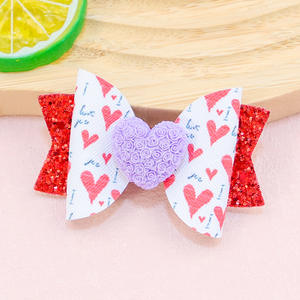 Nuevo Día de San Valentín cuero impreso amor arco xoxo Fiesta infantil fiesta pinza para el cabello accesorios para el cabello - Product Image 3