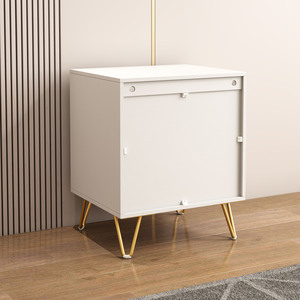 Nightstand With <b>2</b> <b>Drawers</b> Gold Legs 3D Embossed Design Modern Bedroom <b>Storage</b> Cabinet For Bedside Use - Product Image 2