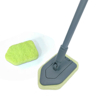 Brosse de nettoyage pour salle de bain Ecoclean avec manche télescopique extensible, robuste, pour baignoire, carrelage, sol, éponge, douche