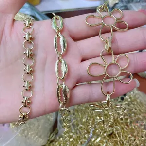 Gold Plated Brass Twist Chain Accessory Jewel Making Heart Flower Shape Roll Chains For DIY