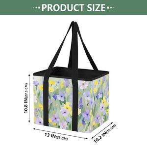 Floral <b>Foldable</b> Shopping Bag Polyester Tote Large Capacity Fold Up Carry Bag for Grocery Travel Outdoor - Product Image 2