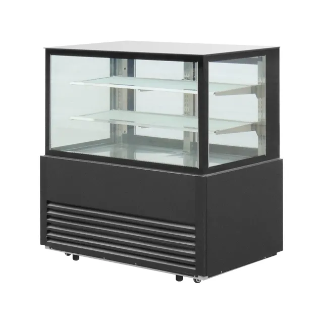 Elegante vetrina da pavimento commerciale per ciambelle da forno in titanio nero a 3 livelli per pasticceria vetrina frigorifero