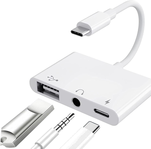 Adaptateur USB C vers USB-A OTG 3-en-1 avec prise audio 3,5 mm et port de charge rapide PD compatible avec iPhone 15, iPad Pro - Product Image 1