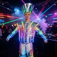 Casque Mecha Cyberpunk Lumineux à LED, Style Haute Couronne Argentée - Cadeau de Fêtes pour Adultes, Idéal pour Fêtes, Anniversaires et Événements Festifs (Fonctionne sur Batterie)