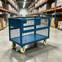 Chariot roulant en treillis métallique pour entrepôt avec poignée, cage à roulettes industrielle pour le transport de marchandises