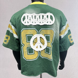 T-shirt vintage délavé pour hommes personnalisé T-shirt court en coton épais surdimensionné appliqué brodé Boxy pour hommes - Product Image 2