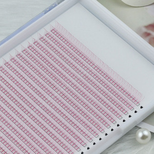 Extensions de cils pré-faits en éventail, rose, tige courte, racines courtes 3D, volume lâche Mega, 0.07MM, avec paillettes colorées roses - Product Image 3