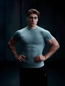 T-shirt Sportiva da <span class=keywords><strong>Uomo</strong></span> a Maniche Corte, <span class=keywords><strong>Slim</strong></span> <span class=keywords><strong>Fit</strong></span>, 220 Grammi, in Spandex/Nylon Elasticizzato, con Stampa, per Allenamento Sportivo - Product Image 2