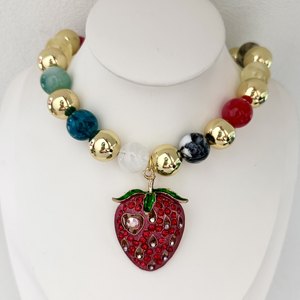 Collier ras de cou tendance et élégant à motif fraise pour les fêtes, collier à perles colorées pour mariage, nouveau bijou en cristal - Product Image 6