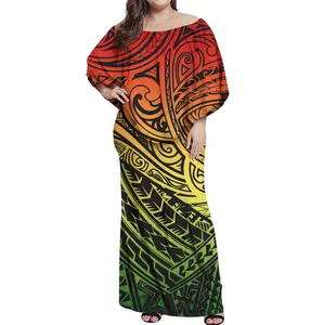 Высокое качество Женские Длинные Пончо, индивидуальный пошив, размеры полинезийской Племенной раста цвета в полоску с принтами в гавайском стиле с открытыми плечами платье