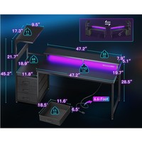 Bureau de jeu en bois durable de 59 pouces, table d'ordinateur réversible peu encombrante avec support d'écran ergonomique réglable et convertible