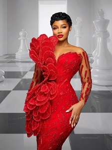 Vestido de Fiesta Rojo Personalizado Aso Ebi, <span class=keywords><strong>Vestidos</strong></span> de Graduación 2026 de Manga Larga para Mujeres Negras, <span class=keywords><strong>Vestidos</strong></span> de Noche de Talla Grande para Bodas - Product Image 6