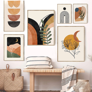 Pintura en lienzo de geometría abstracta, impresiones artísticas bohemias, imágenes de palmeras Monstera, póster de pared de sol y luna, decoración del hogar de mediados de siglo - Product Image 5