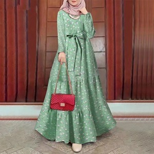 Nouvelle <span class=keywords><strong>Robe</strong></span> <span class=keywords><strong>Fleurie</strong></span> <span class=keywords><strong>Longue</strong></span> pour Femmes Musulmanes, Manches Longues, Col Rond, Taille Haute, Ceinturée, Vintage Style Moyen-Orient - Product Image 4