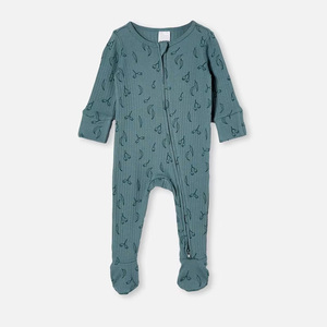 Jambear Baby Zip Romper Winter Newborn Ribbed Sleepsuit Baby Zipper Toddler Footed Organic Cotton Infants Zip Onesie - Product Image 1