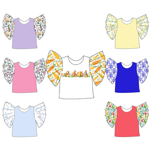 Camiseta de Manga con <span class=keywords><strong>Volantes</strong></span> para Niñas Pequeñas, Novedad de Pascua 2026, Estampado de Conejito y Zanahoria, Estilo Casual y Moderno para Primavera - Product Image 1