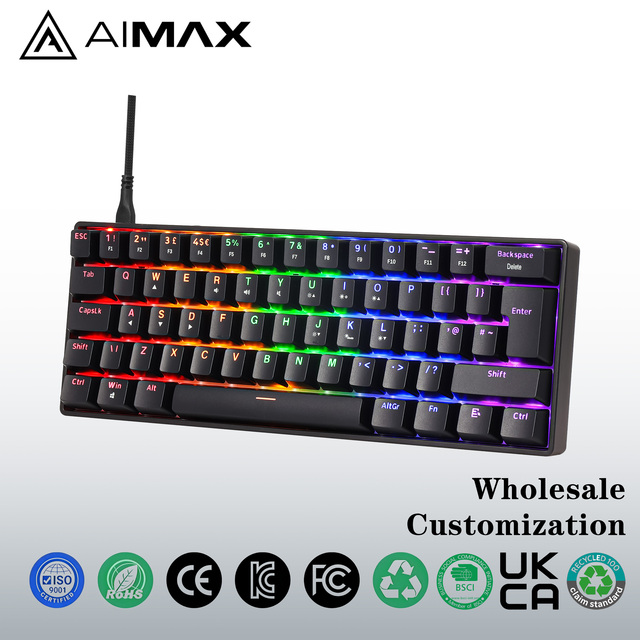 Wired Mechanical Keyboard 61 Keys Mini Green Switch RGB Backlit Programmable USB Type-C Portable Gaming Private Mold Stock No