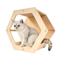 Arbre à chat mural en forme de patte rose moderne ensemble de 3 pièces avec corde en sisal lit hexagonal meubles muraux en bois pour chat griffoir pour chat