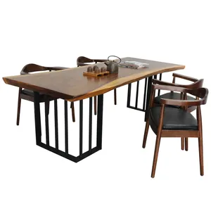 Esstisch und Stuhl Möbel Runde Holz Modern Restaurant Mode Schwarz Set Küche Metall Holz Stil Living Coffee Fabric