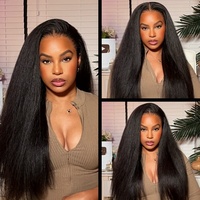 Cheveux Humains Naturels Bruts, Tissage Yaki Léger, Paquets Raides Crépus en Gros avec Frontal et Closure en Dentelle HD Transparente