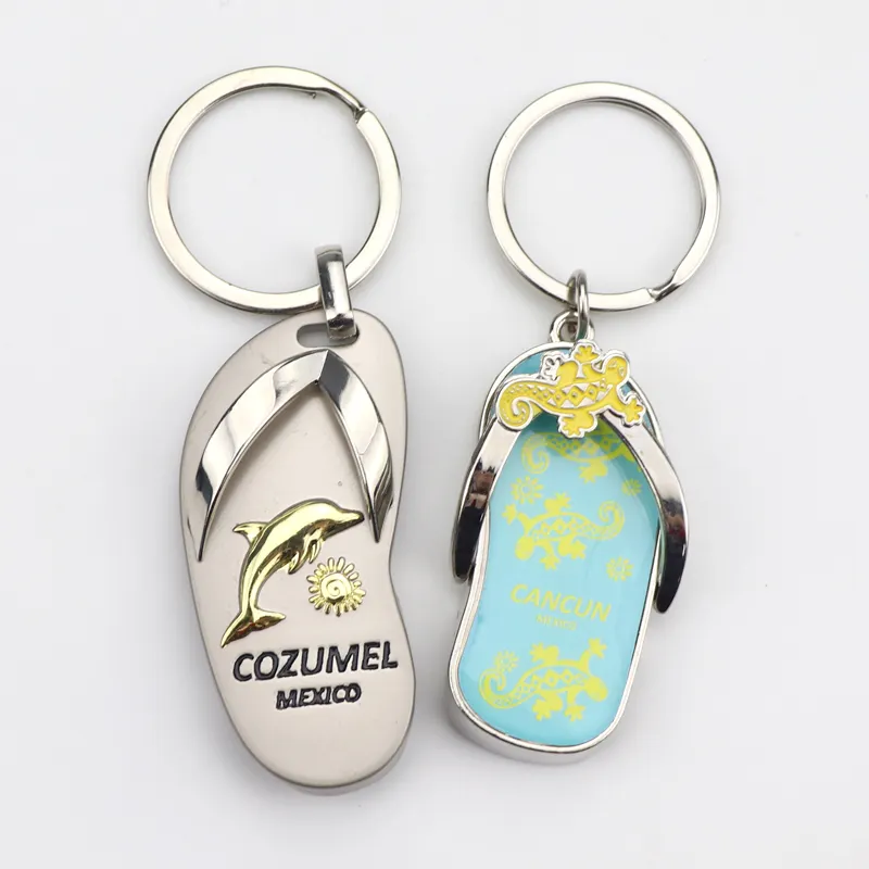 Chanclas con Logo personalizado para turista, recuerdo de playa, llavero abrebotellas de Metal epoxi para zapatillas