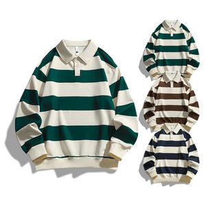 2025 신상품 남성용 <span class=keywords><strong>POLO</strong></span> 셔츠 와이드 스트라이프와 긴 소매 면 100% 부드럽고 통기성 - Product Image 1