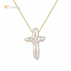 Yml & סיטונאים מים מתוקים טבעי ערמומי מים מתוקים צבע פנינה חינם שרשרת תליון חן זהב 18k - Product Image 1