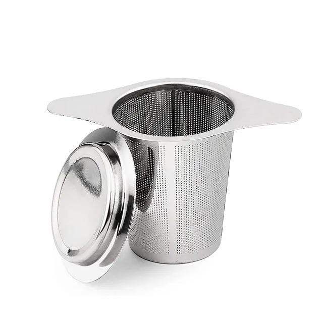 कस्टम लोगो मुक्त स्टेनलेस स्टील डबल संभाल चांदी के रंग ठीक मेष चाय Infuser Strainers के लिए ढक्कन के साथ टोकरी ढीला चाय पत्ती