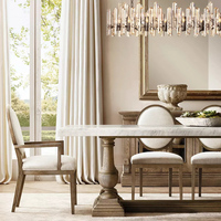 Table à manger rectangulaire vintage de style ferme française, plateau en marbre blanc, base en bois massif à tréteaux, écologique, pour la maison et l'hôtel