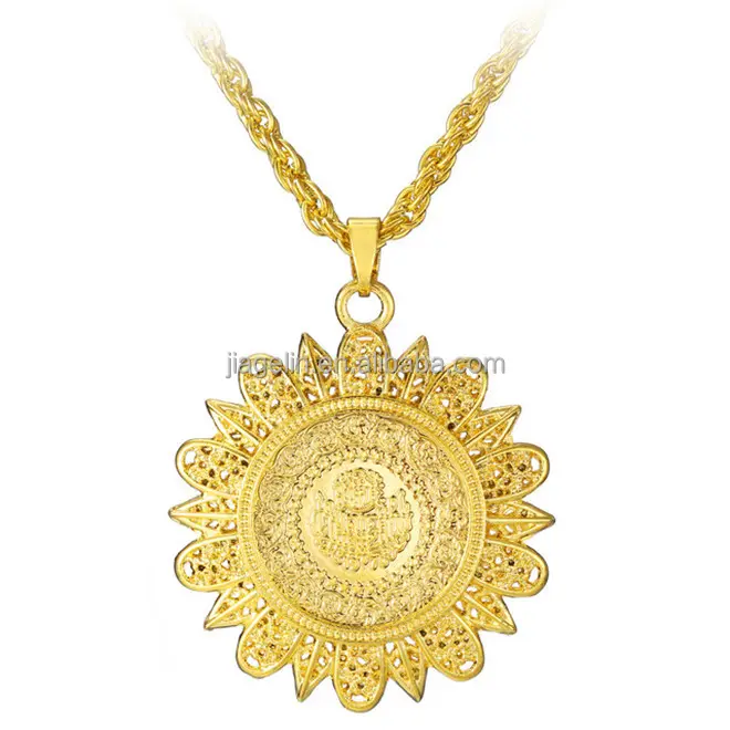 Middle East Arab Design Pendant Women's Long 60 cm Twist Gold Necklace