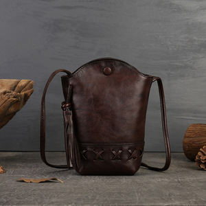 Vintage Genuine Leather Women's Bucket Bag Retro Crossbody Shoulder Purse Mini Phone <b>Handbag</b> - Product Image 3