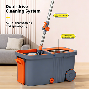 Juego de fregona giratoria de microfibra con cubo de doble accionamiento, manos libres, rotación de 360 grados, ruedas, varilla de acero inoxidable que ahorra esfuerzo - Product Image 4