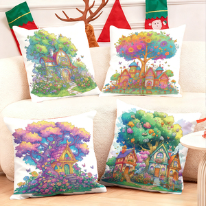 Волшебные домики на деревьях, расположенные в живых, красочных лесах, на уютных декоративных подушках. - Product Image 1
