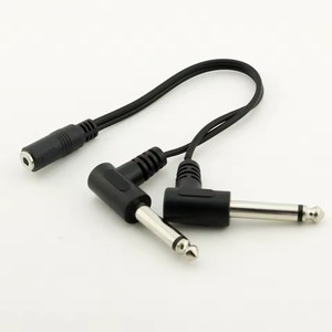 Adaptateur audio Y en Y, <span class=keywords><strong>mini</strong></span> <span class=keywords><strong>jack</strong></span> femelle stéréo TRS 3,5 mm (1/8 pouce) vers double <span class=keywords><strong>jack</strong></span> mâle mono <span class=keywords><strong>TS</strong></span> 6,35 mm (1/4 pouce) coudé, câble de 20 cm - Product Image 1