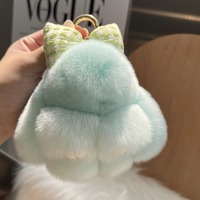 Porte-clés Lapin Mignon en Vraie Fourrure de Lapin de 12 cm avec Nœud Kawaii, Breloque pour Sac à Dos et Sac à Main, Pompon Lapin Moelleux