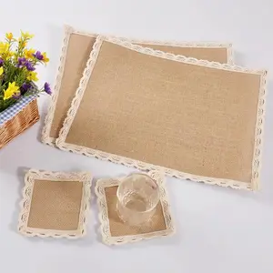 甜蜜的家居系列100% 亚麻餐垫餐垫长方形编织织物柔软耐用桌垫套装