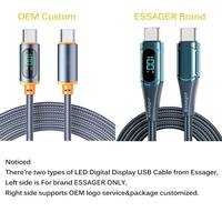 ESSAGER kabel pengisi daya, kawat pengisian daya USB C ke USB C 5A 100W kabel tampilan LED, cepat mengisi daya PD tipe-c sinkronisasi Data untuk ponsel Laptop